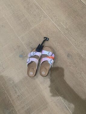 wonder nation Pink Iridescent Girls Double Strap Sandals